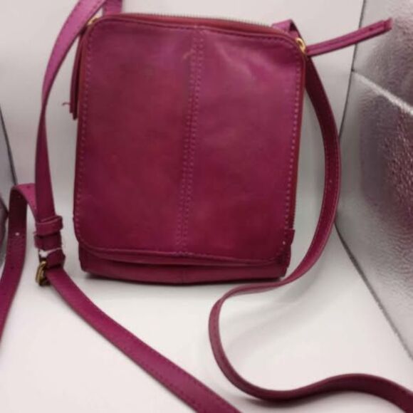 American Leather Crossbody Bag "Merlot" Fushia Color - Picture 2 of 10